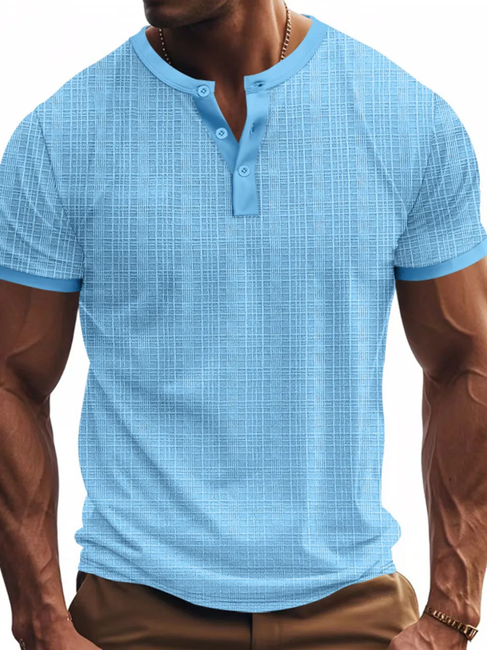 Men's Full Size Button Detail Short Sleeve Top Plus Size, image 5