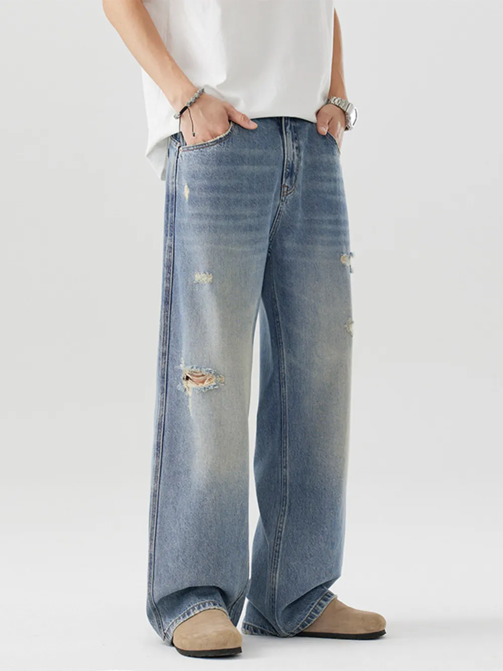 Men's Distressed Wide Leg Jeans, image 7