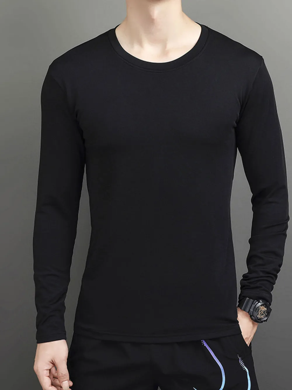 Men's Plus Size Round Neck Long Sleeve T-Shirt