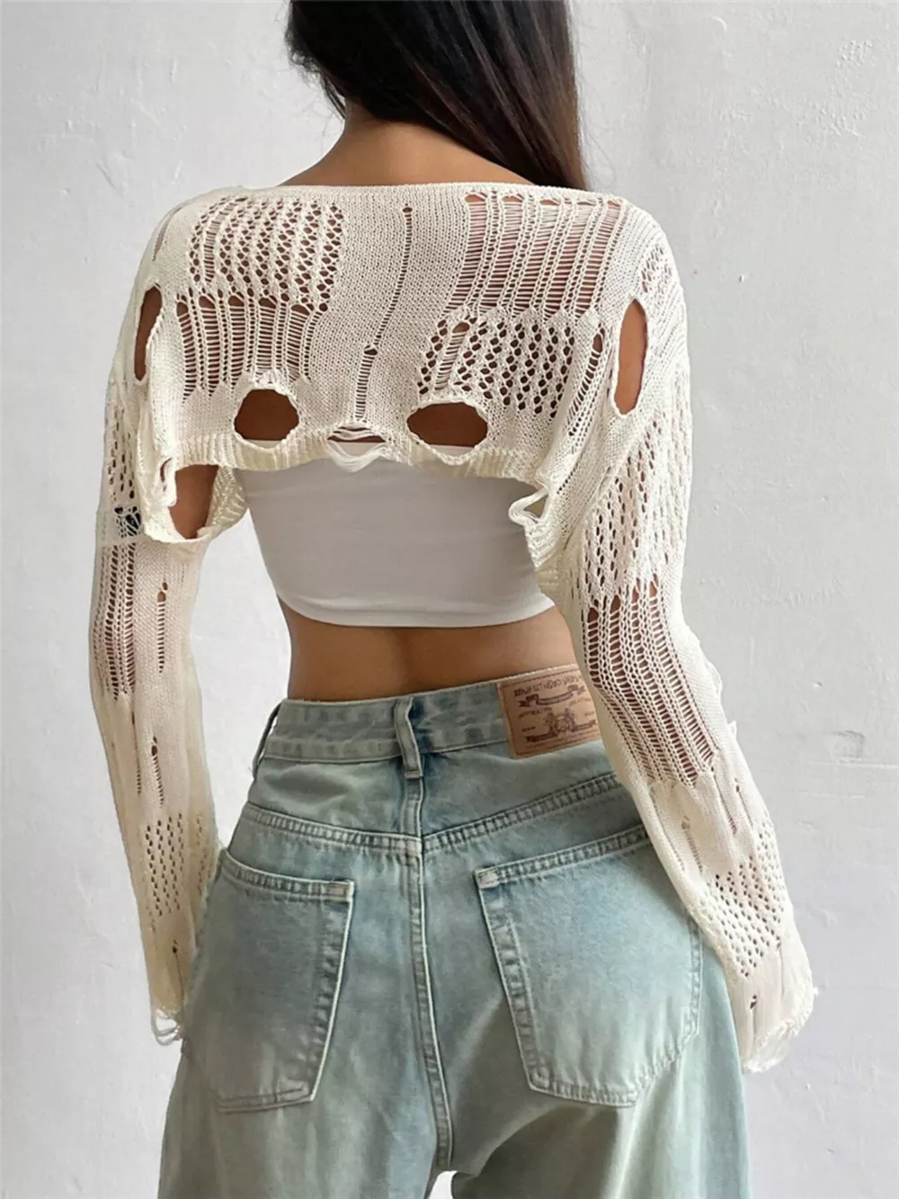 Distressed Cropped Knit Cover Up, image 10