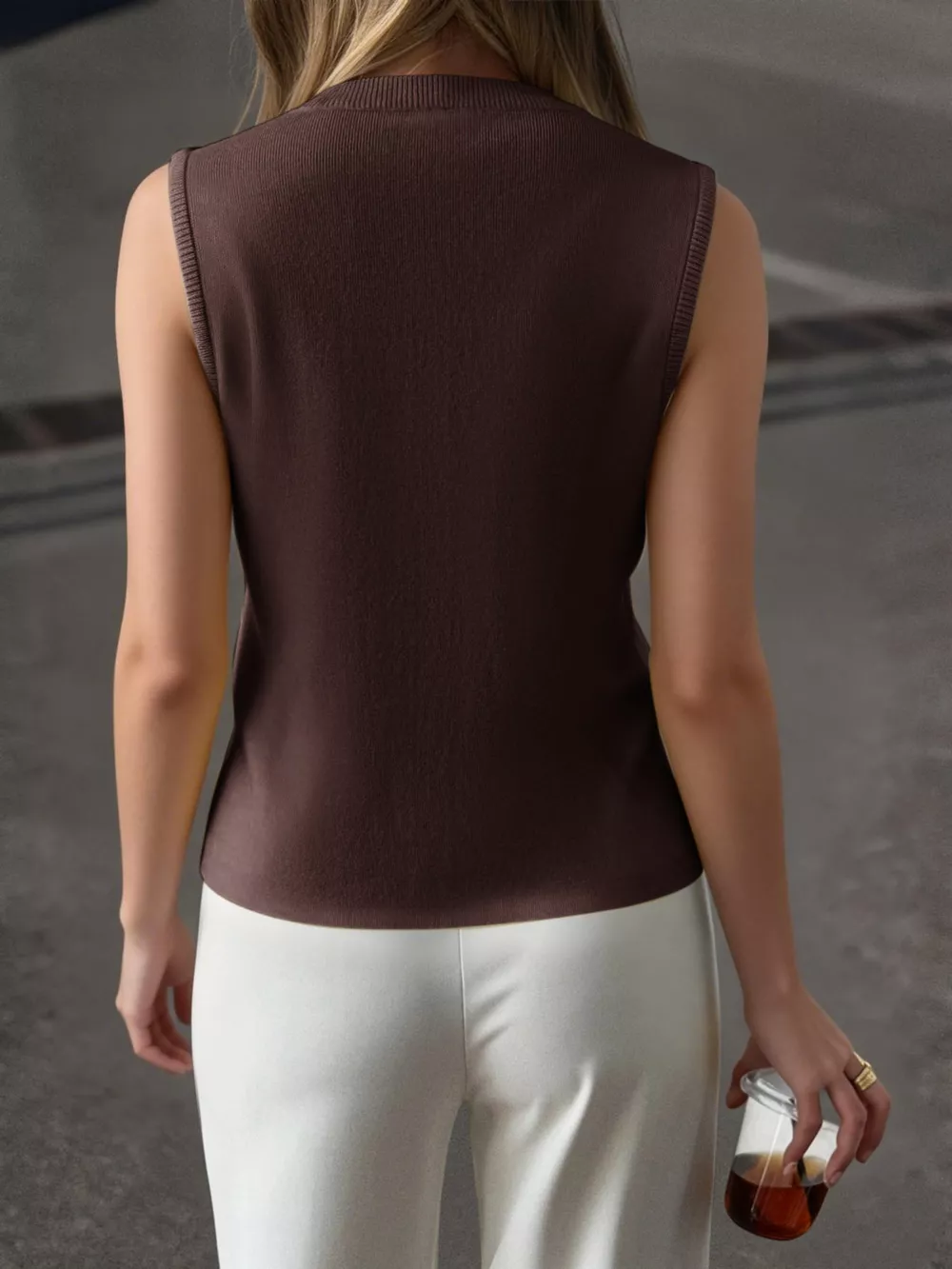 Sleeveless Button-Down Knit Vest, image 5