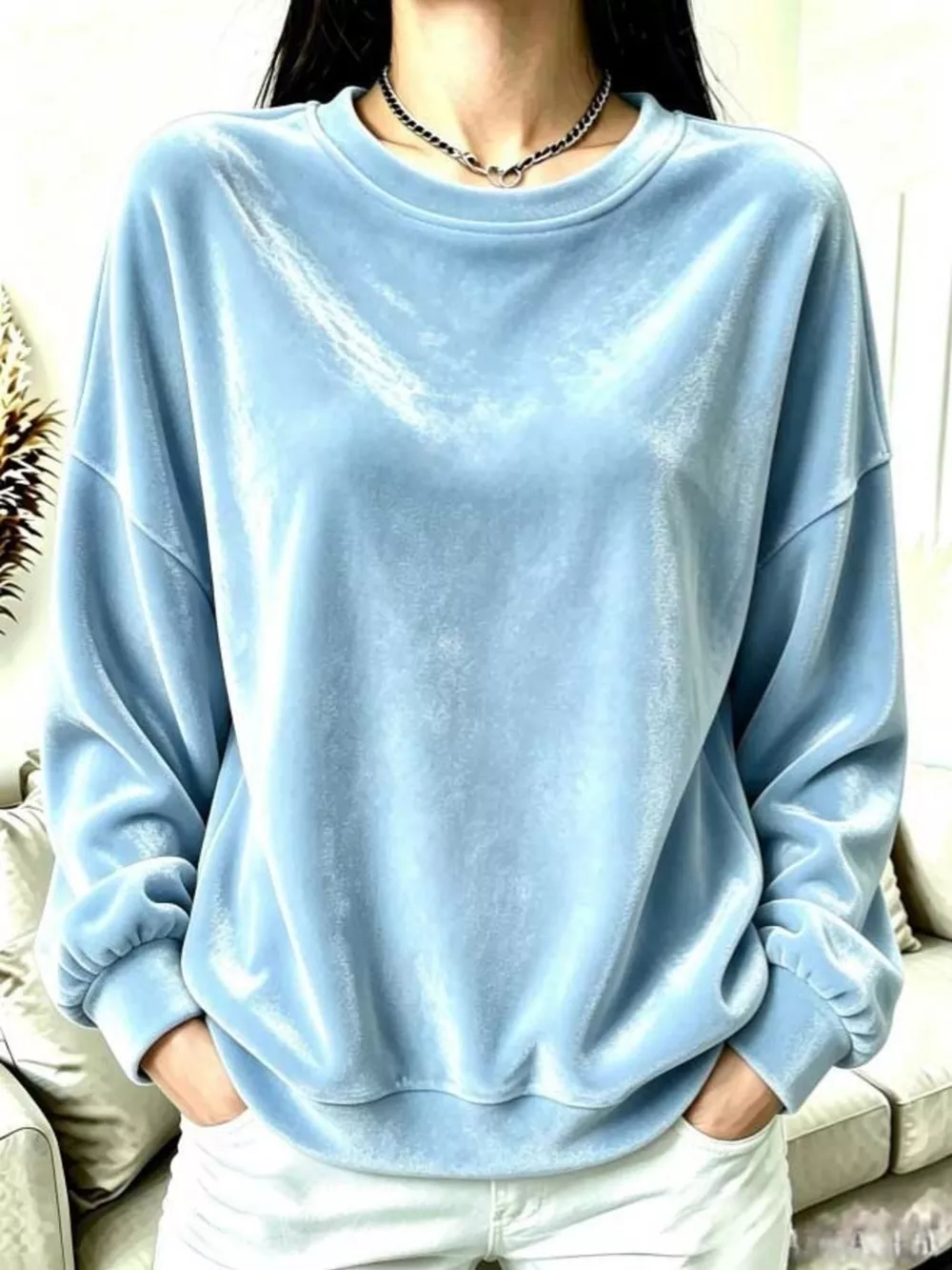 Full Size Velvet Dropped Shoulder Sweatshirt Plus Size, image 11
