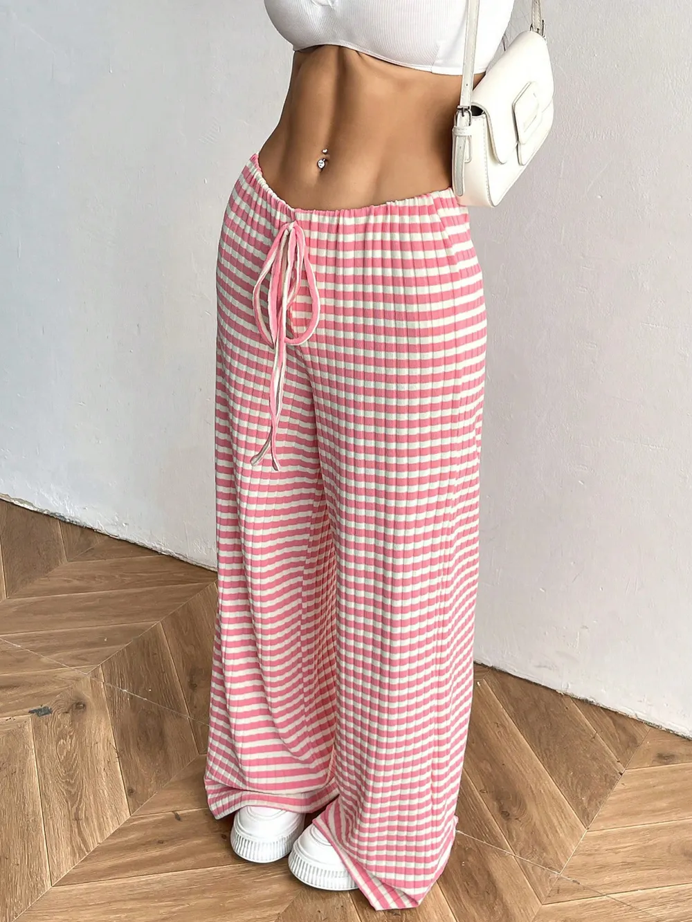 Striped Wide Leg Drawstring Pants, image 23