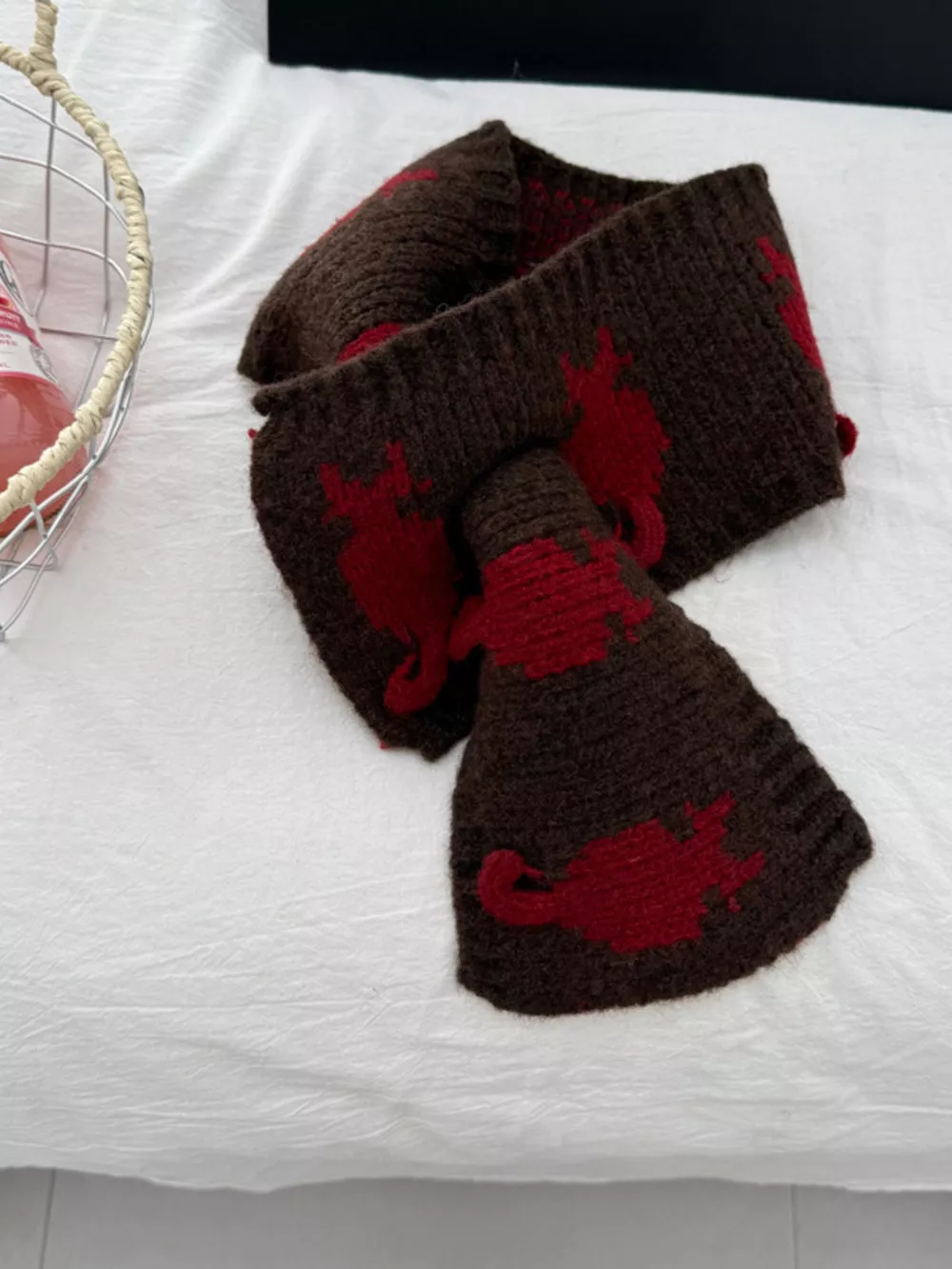 Knitted Contrast Pattern Warm Scarf, image 4