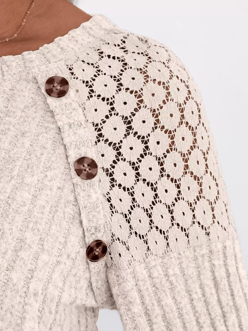 Ribbed Knit T-Shirt with Lace Shoulder Detail, image 19