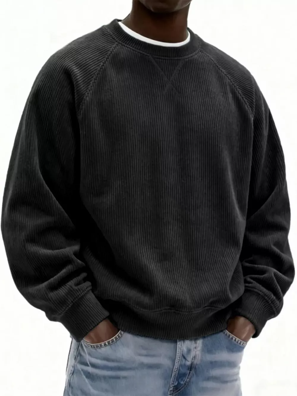 Men's Full Size Corduroy Crew Neck Sweatshirt Plus Size
