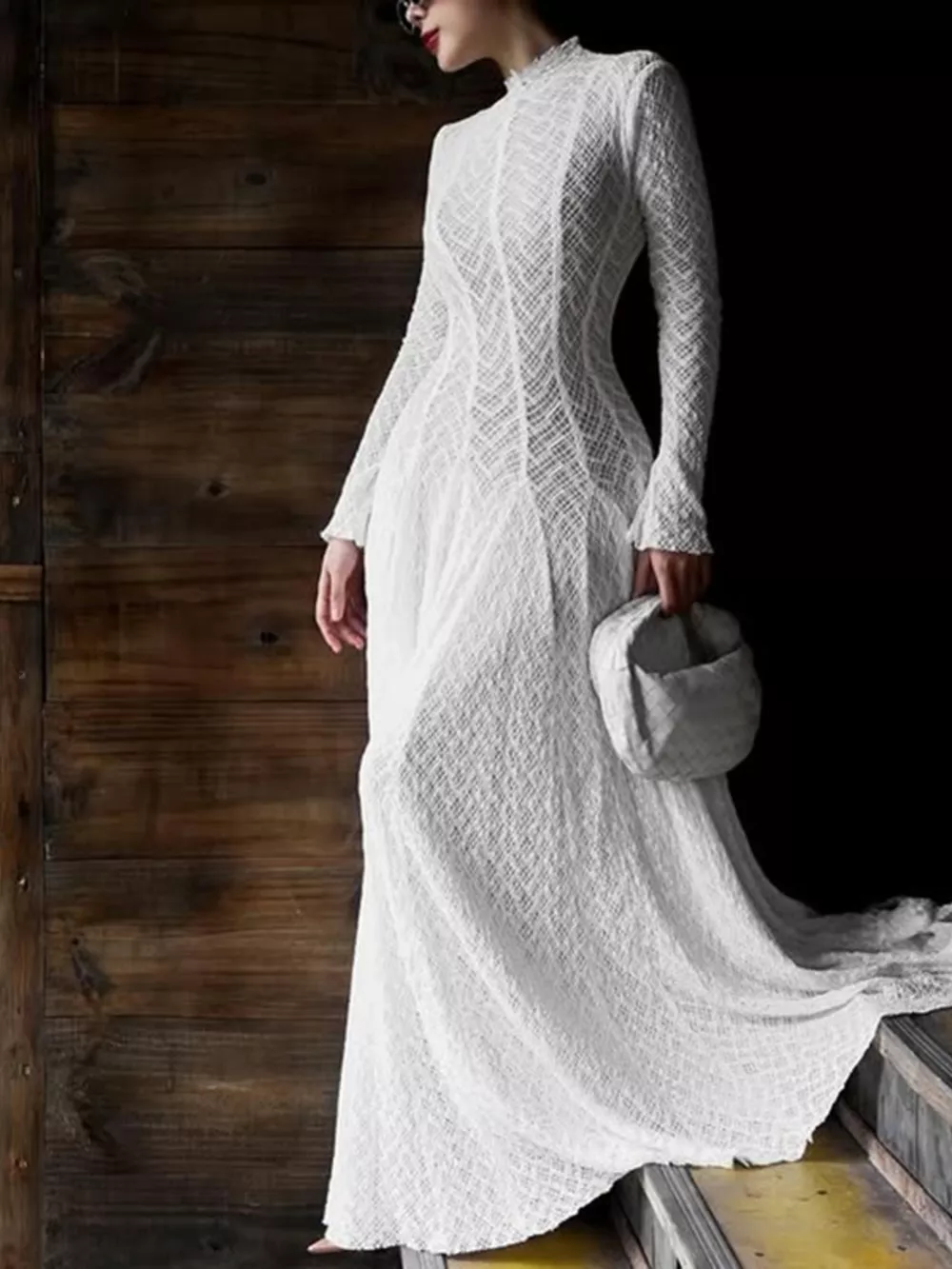 Lace Mock Neck Long Sleeve Maxi Dress