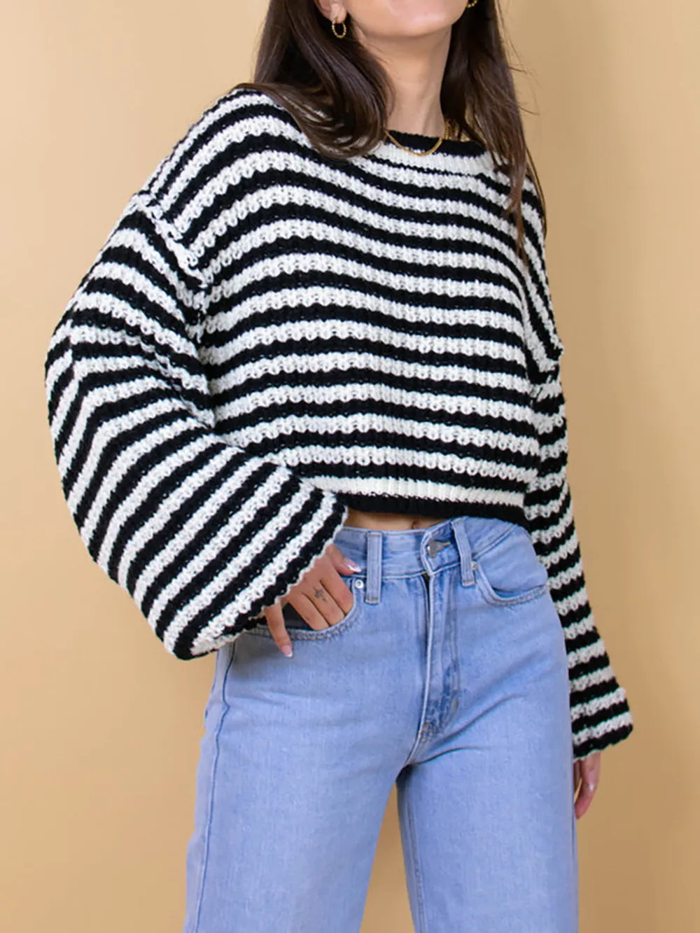 Oversized Striped Drop Shoulder Sweater, image 2