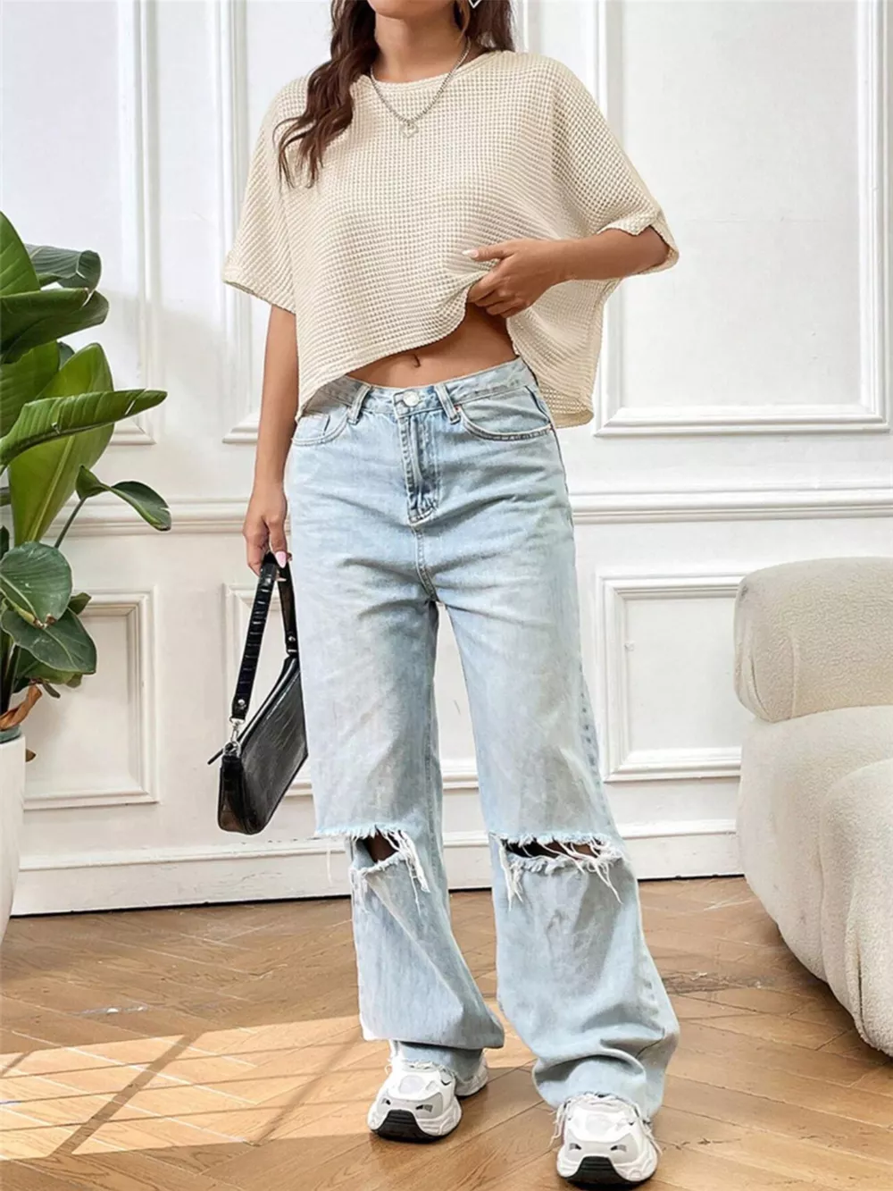 Waffle Knit Cropped T-Shirt, image 5
