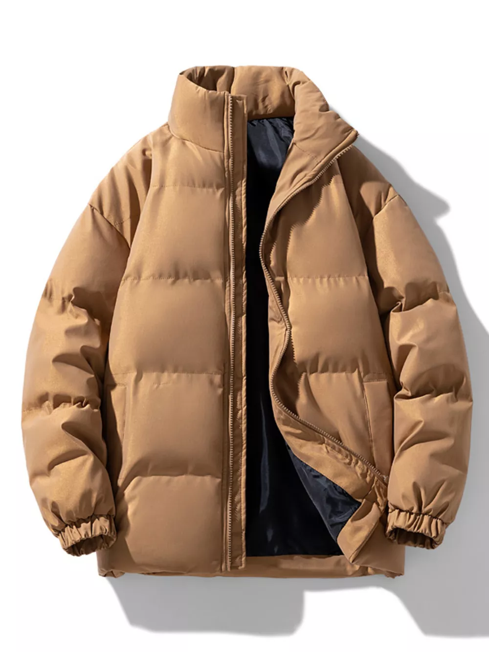 Men's Plus Size Zip Up Stand Collar Puffer Jacket, image 3