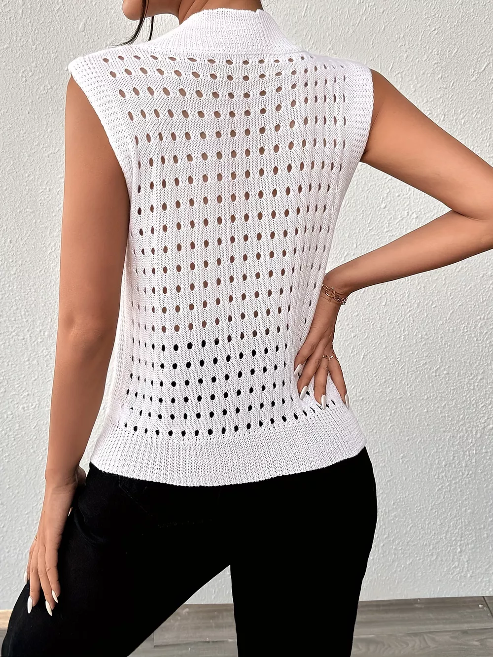 Hollow Out Round Neck Knit Tank, image 4