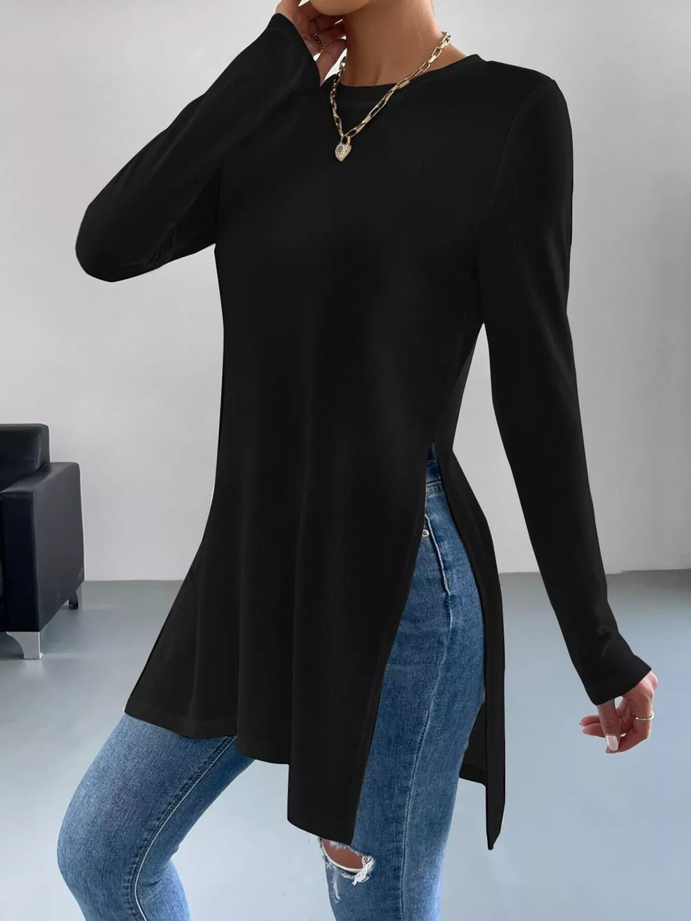 Long Sleeve Side Slit T-Shirt, image 10