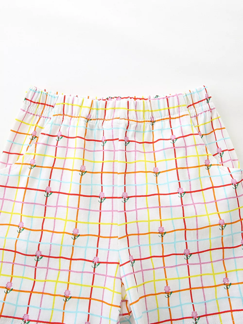 Children's Cartoon Graphic Ruffle Trim Tee & Plaid Shorts Set, image 5
