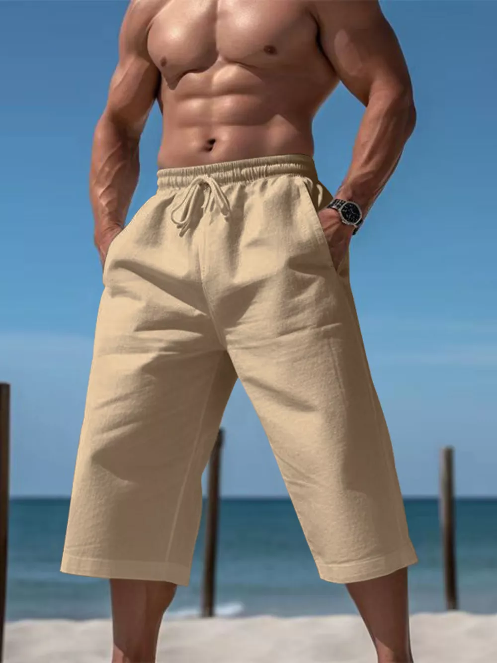 Men's Full Size Casual Drawstring Cropped Pants Plus Size, image 8