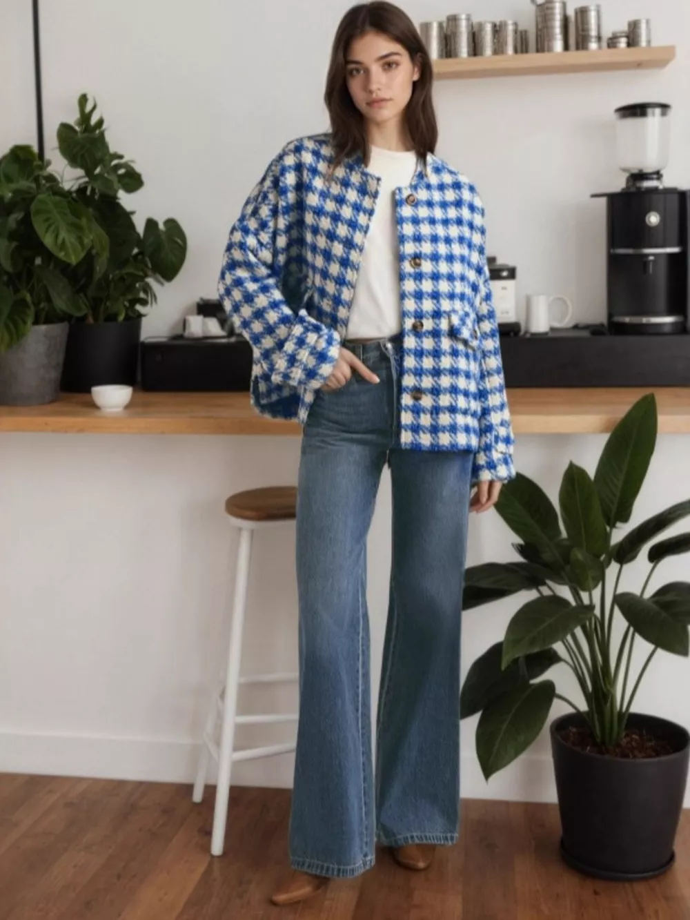 Houndstooth Button Up Long Sleeve Jacket, image 4