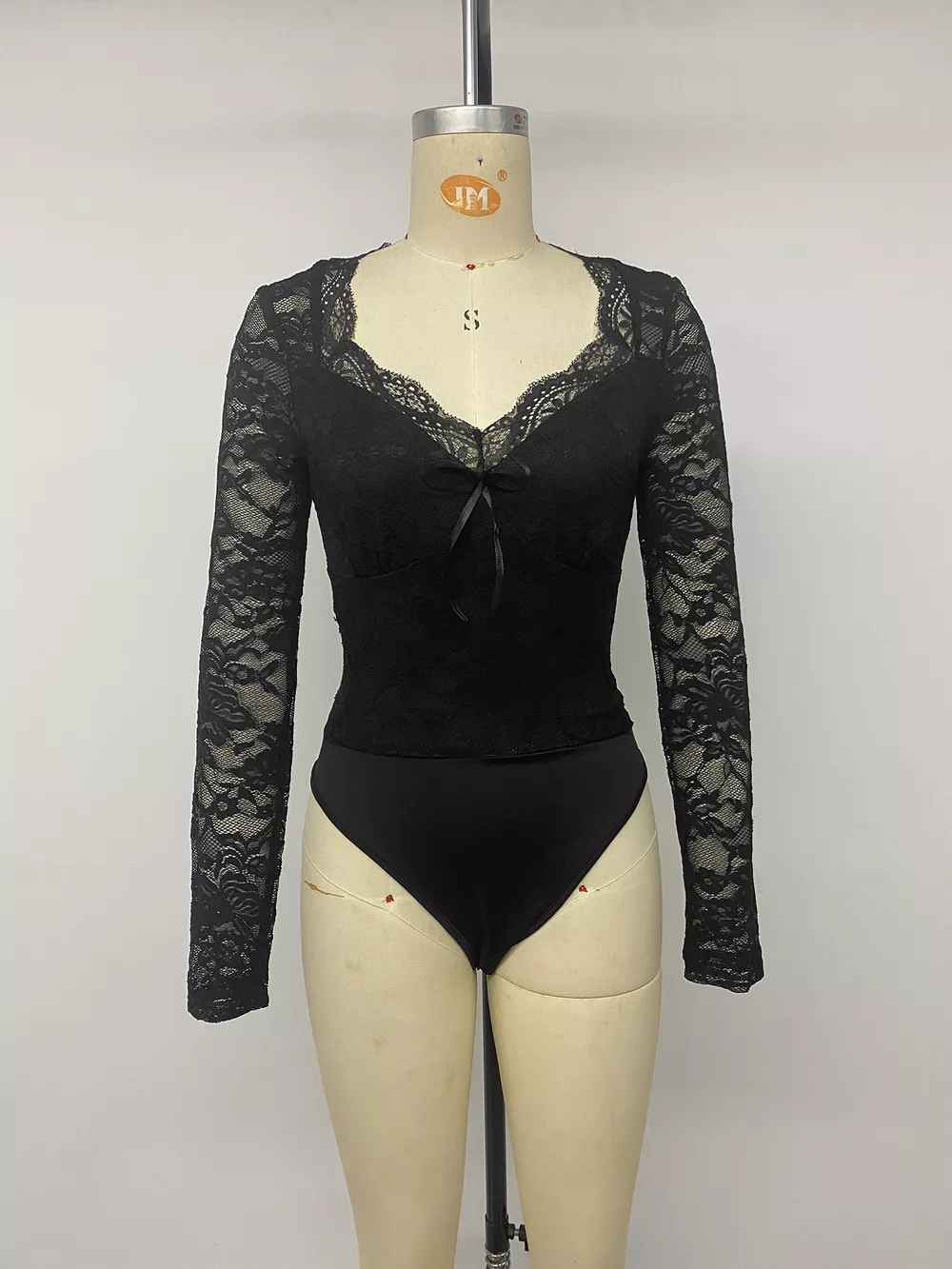 Lace Long Sleeve Bodysuit with Bow Detail, image 9
