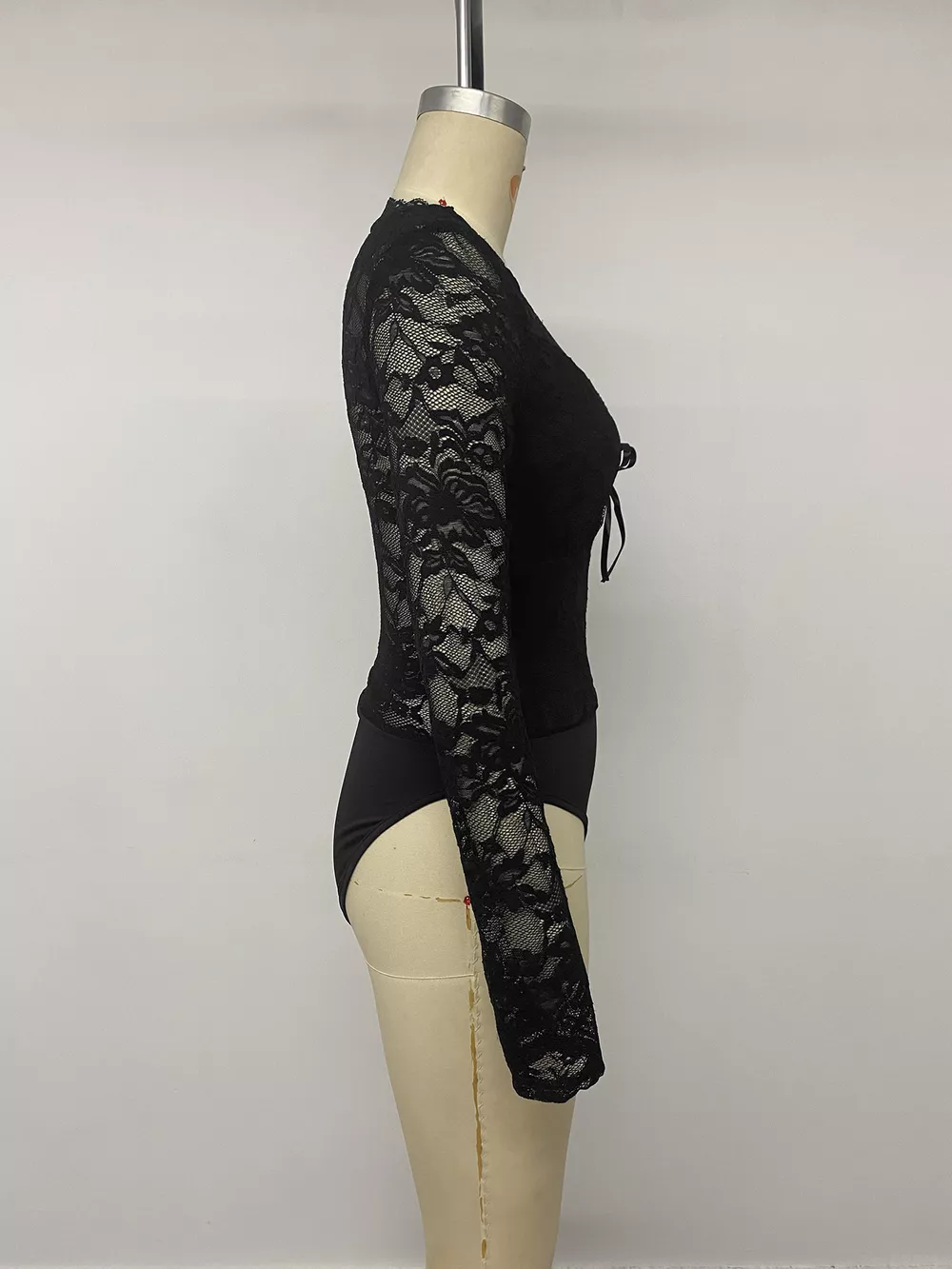 Lace Long Sleeve Bodysuit with Bow Detail, image 8