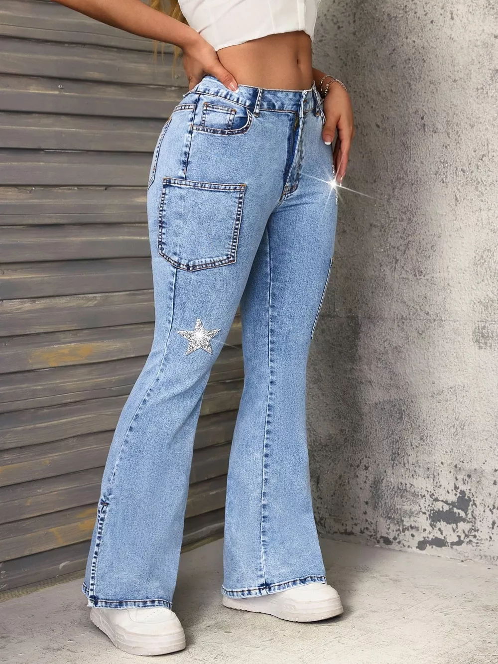 Slit Star Flare Leg Jeans, image 2
