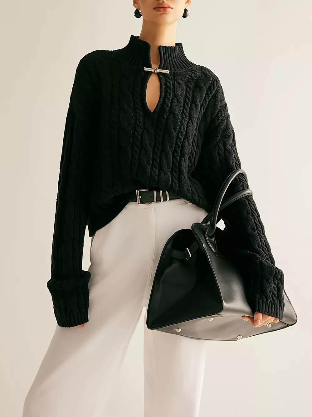 Keyhole Cable-Knit Sweater, image 2