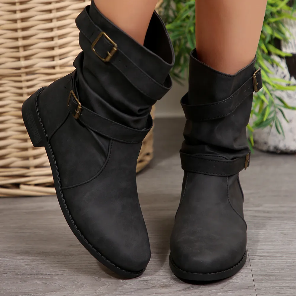 Mid-Calf Buckle Strap Boots, image 2