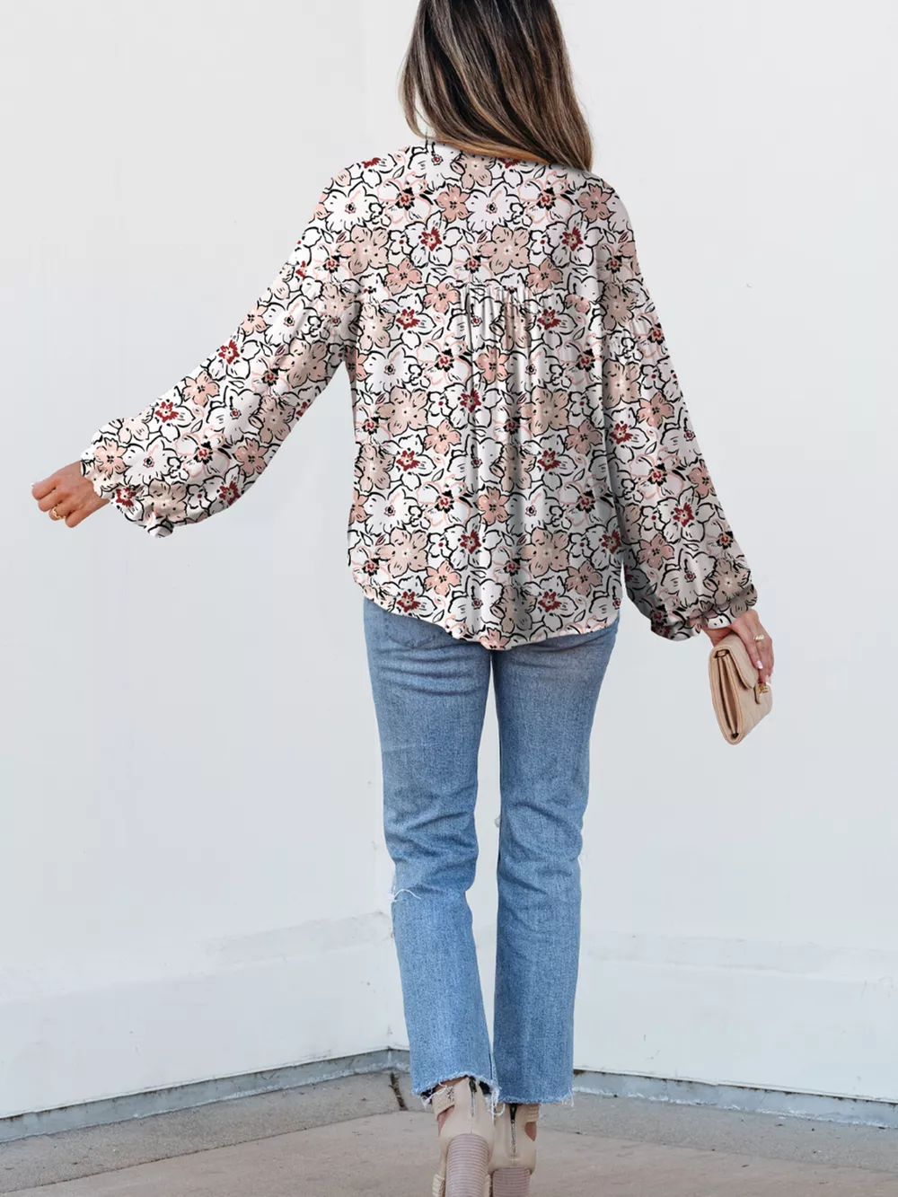 Floral Print Frilled Puff Sleeve Button Down Shirt, image 8