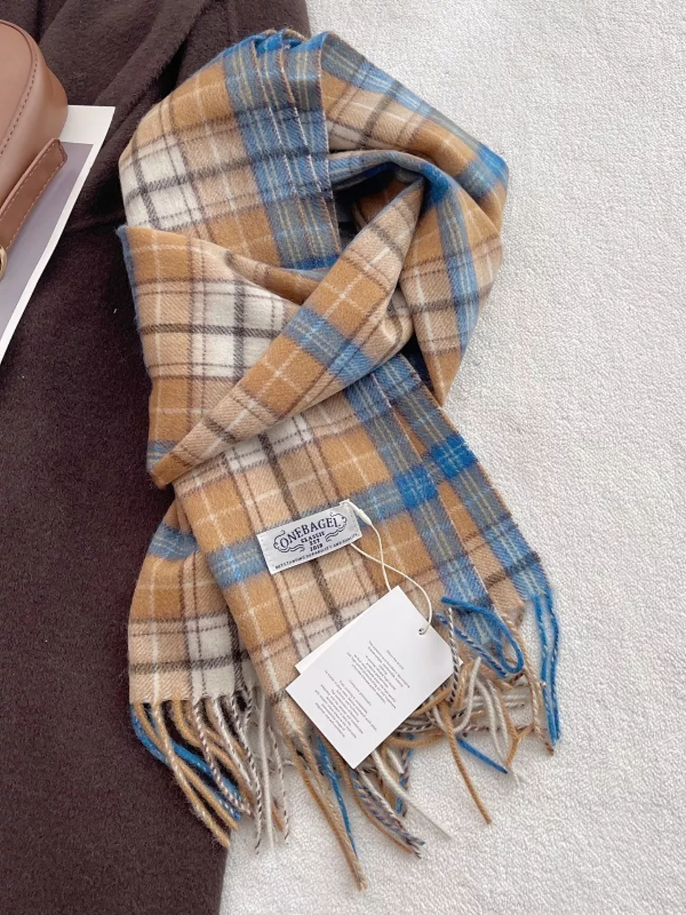 100% Wool Plaid Fringe Scarf, image 5