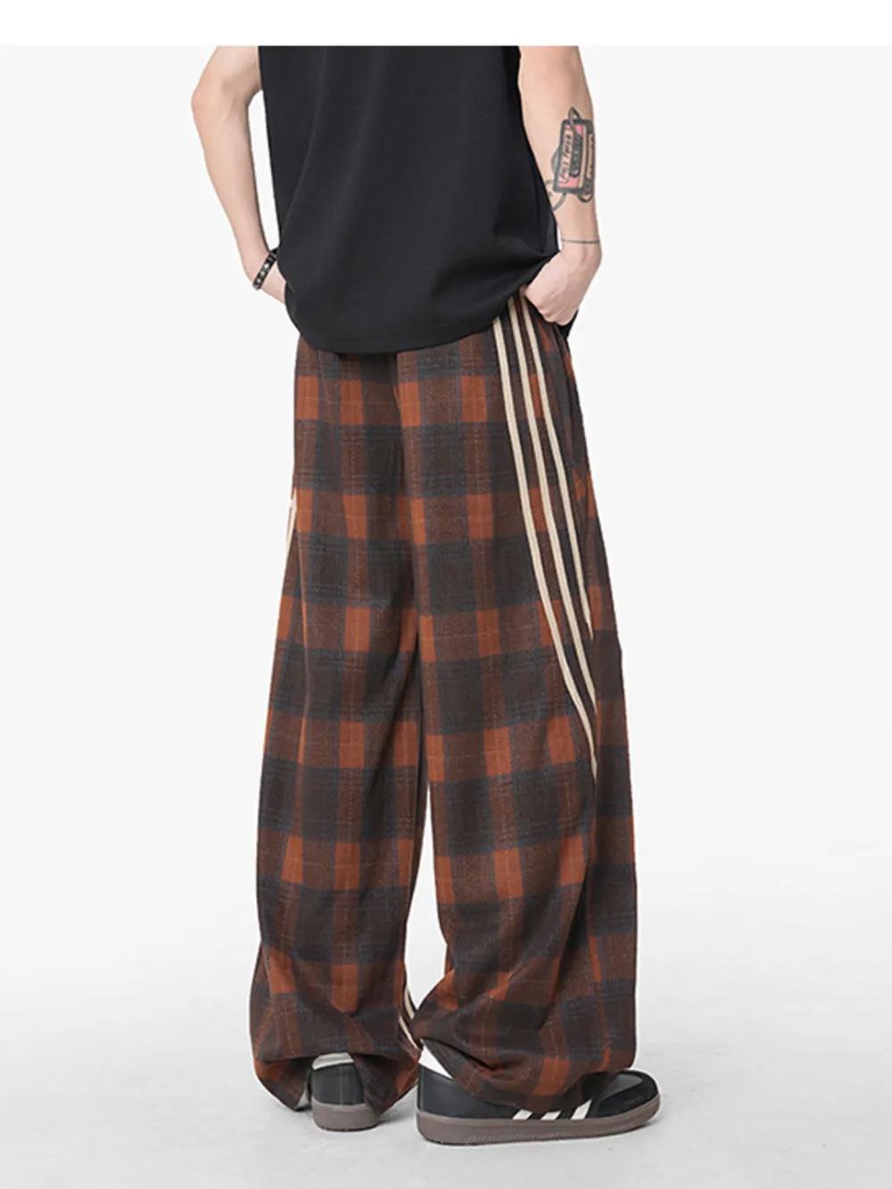 Men's Plaid Wide Leg Casual Pants, image 8
