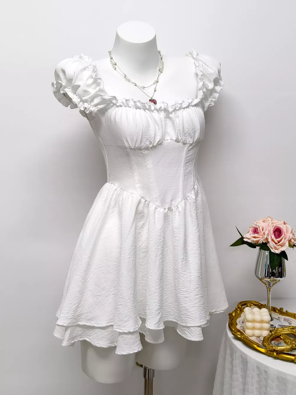 Ruffle Trimmed Layered Mini Dress, image 2