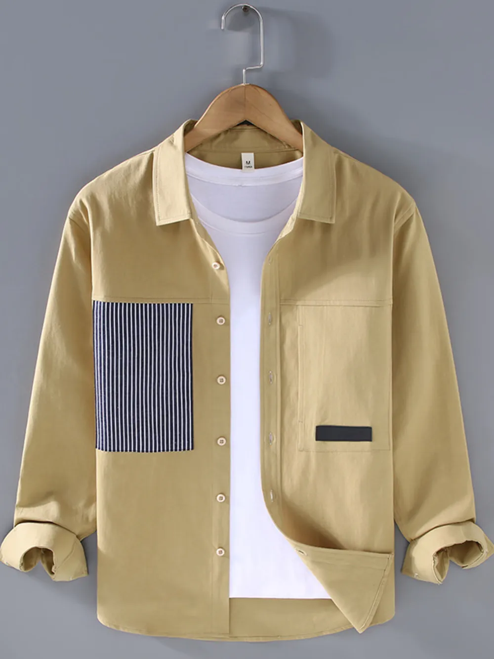 Men's Plus Size Striped Button Up Long Sleeve Shirt, image 3