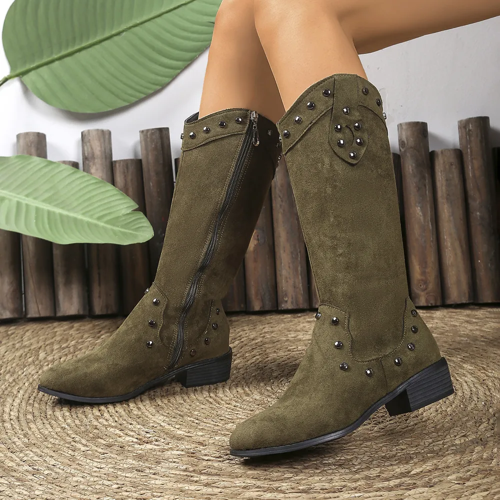 Studded Mid-Calf Boots with Side Zipper Closure, image 6