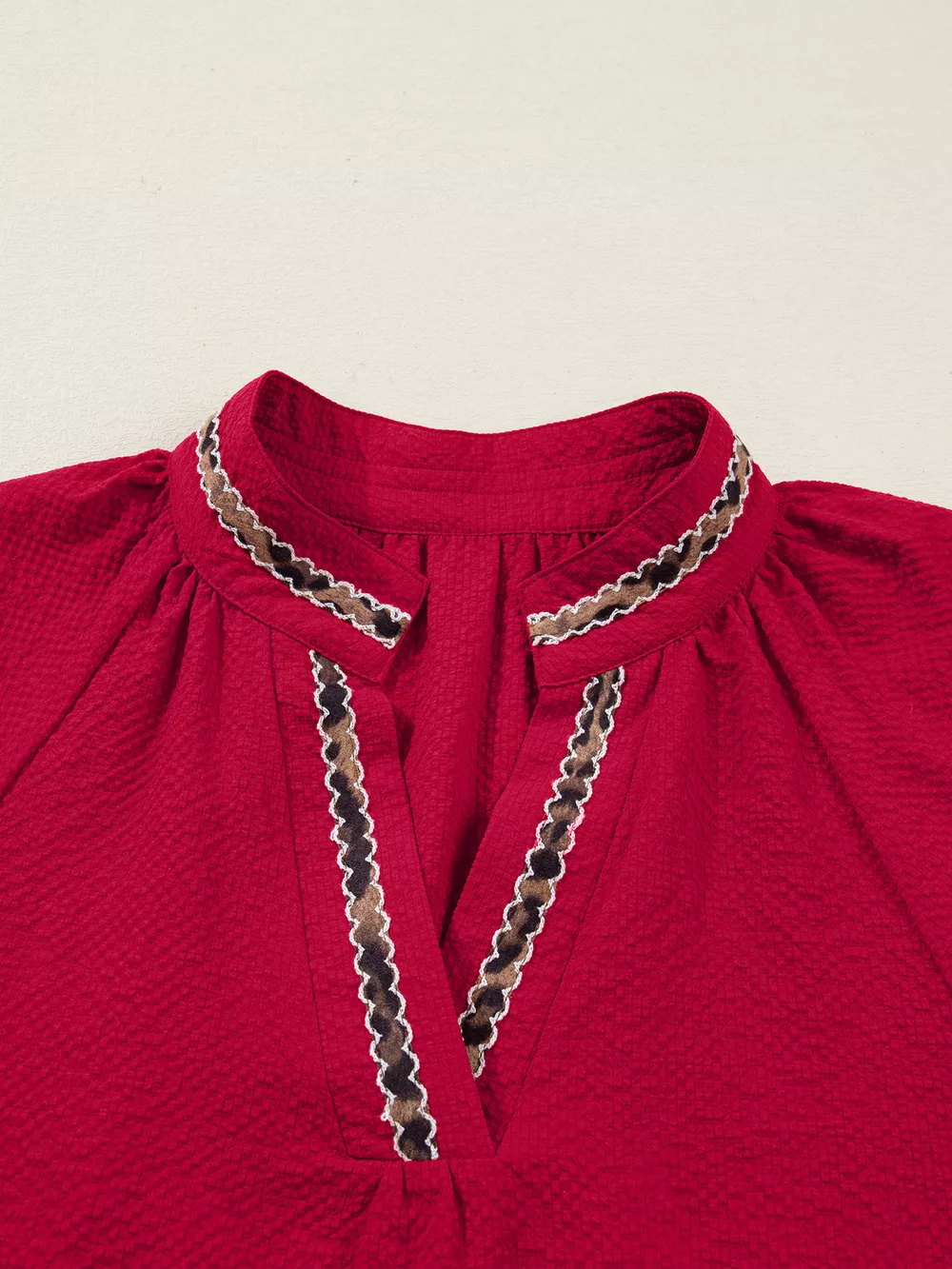 Leopard Notched Long Sleeve Blouse, image 7