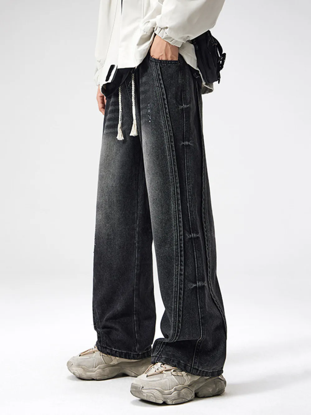 Men's Plus Size Drawstring Wide Leg Jeans, image 3