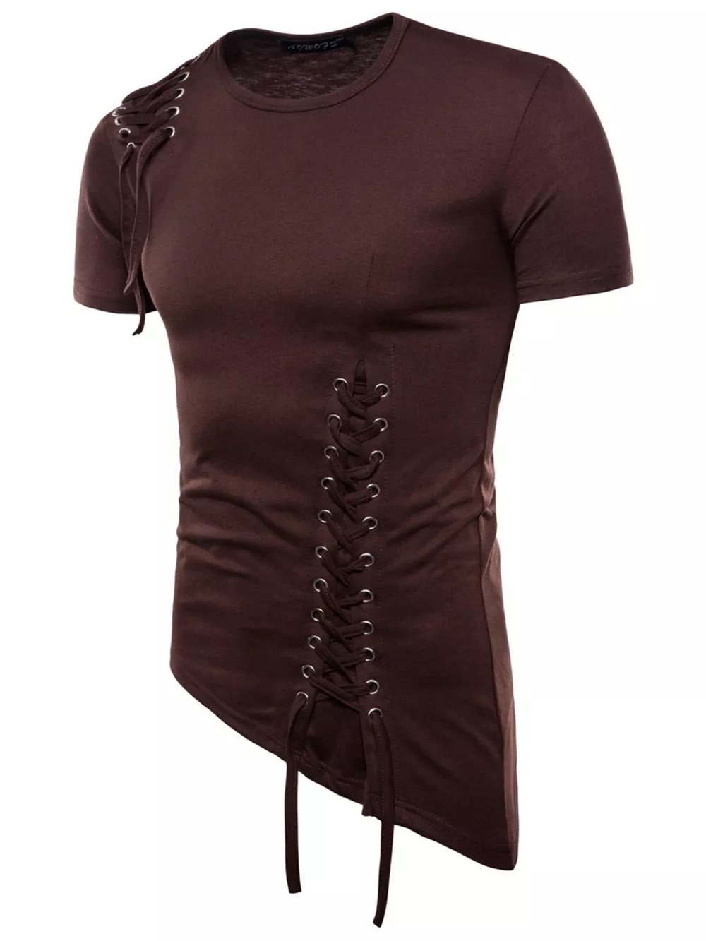 Men's Lace-Up Asymmetric Hem T-Shirt, image 18