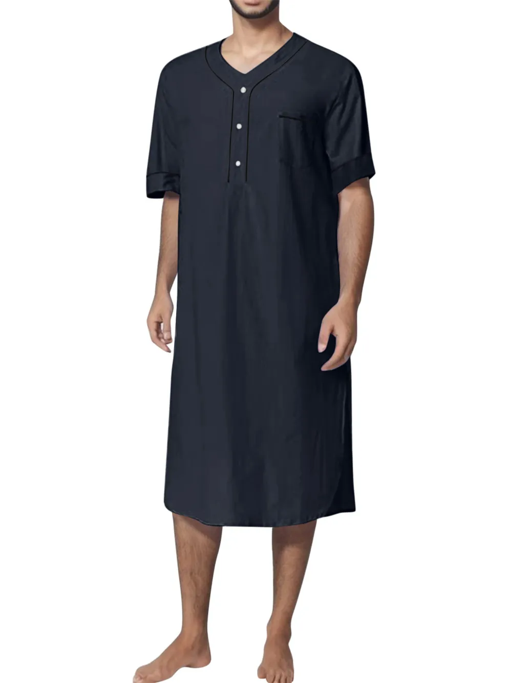 Men's Full Size Button Detail Short Sleeve Lounge Dress Plus Size, image 8