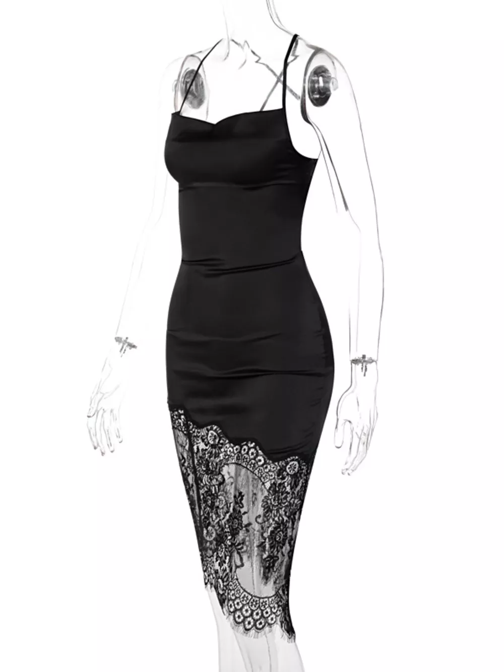Satin Lace Trim Sleeveless Dress, image 12