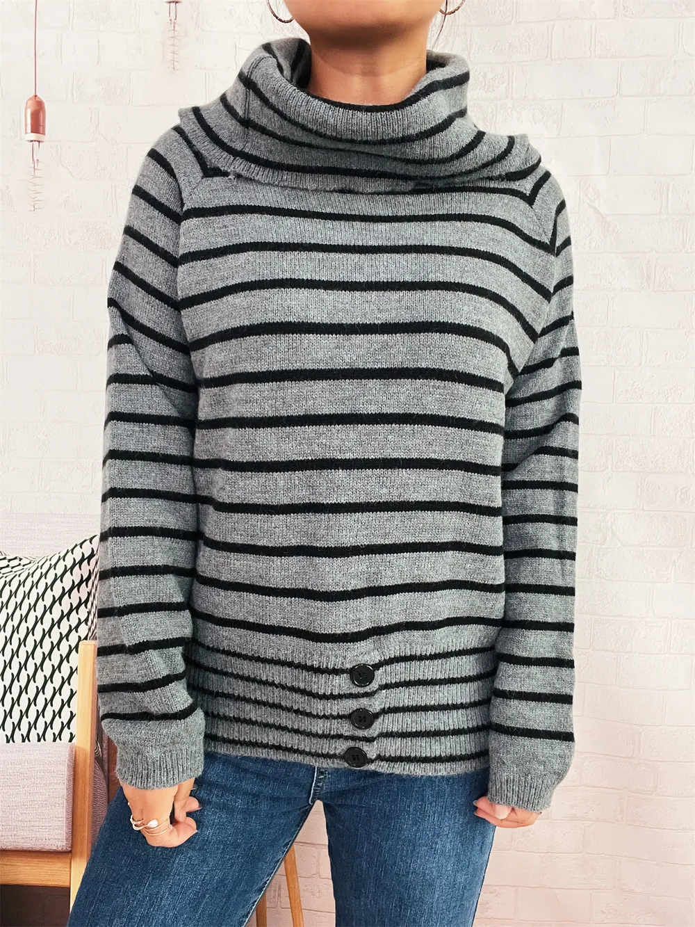 Striped Turtleneck Long Sleeve Sweater, image 5