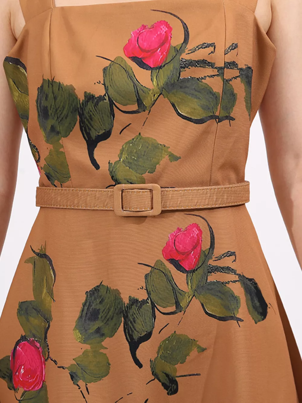 Floral Print Square Neck Midi Dress, image 3