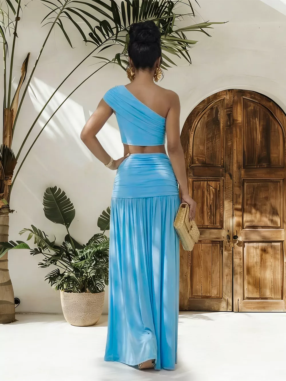 One-Shoulder Top and Ruched Maxi Skirt Set, image 6