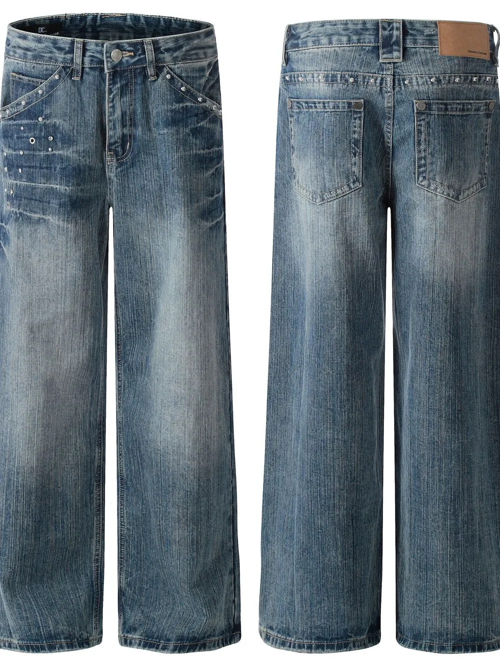 Men's Studded Washed Wide-Leg Jeans, image 4