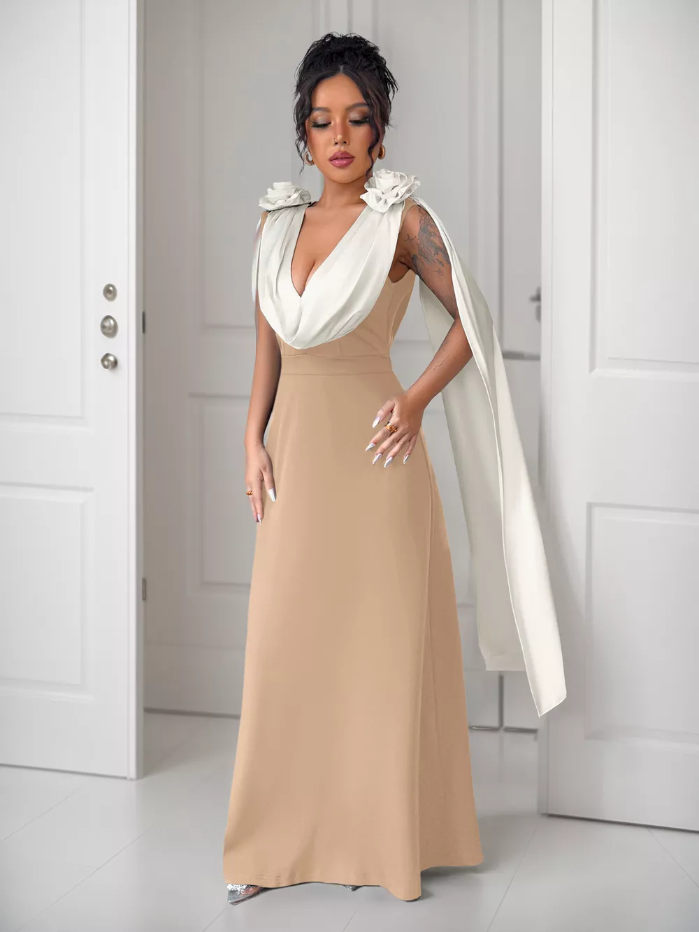 Floral Applique Two Tone Maxi Dress, image 9