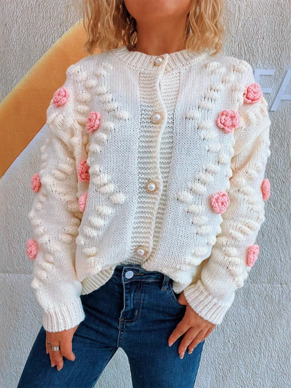 Flower Button Up Long Sleeve Cardigan, image 5