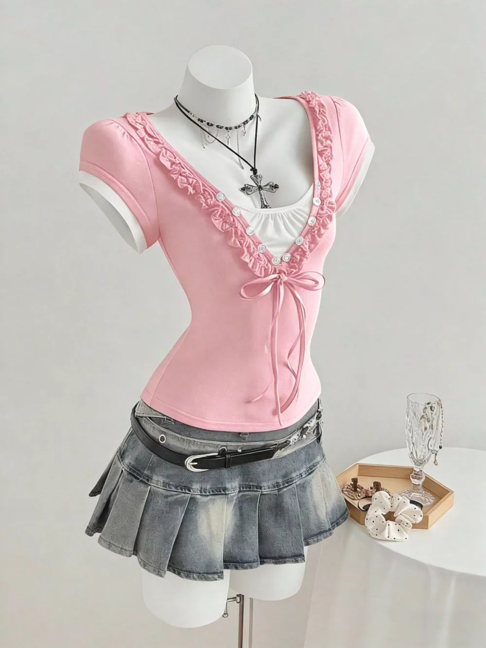 Frill Cap Sleeve Slim Fit T-Shirt, image 4