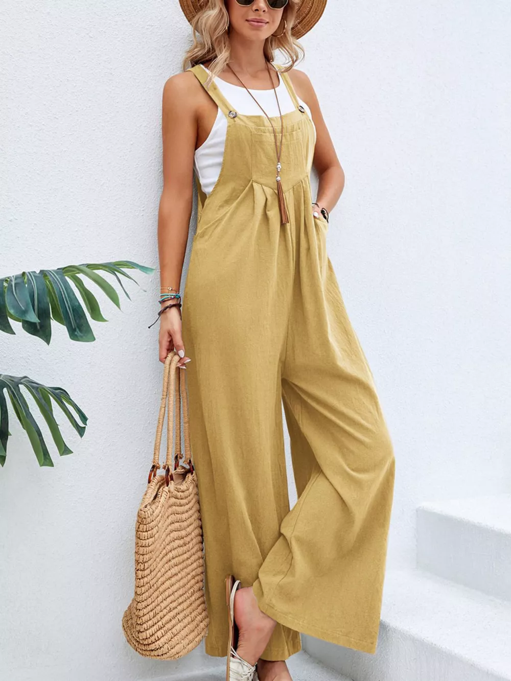 Full Size Casual Wide-Leg Overalls with Pockets Plus Size, image 7