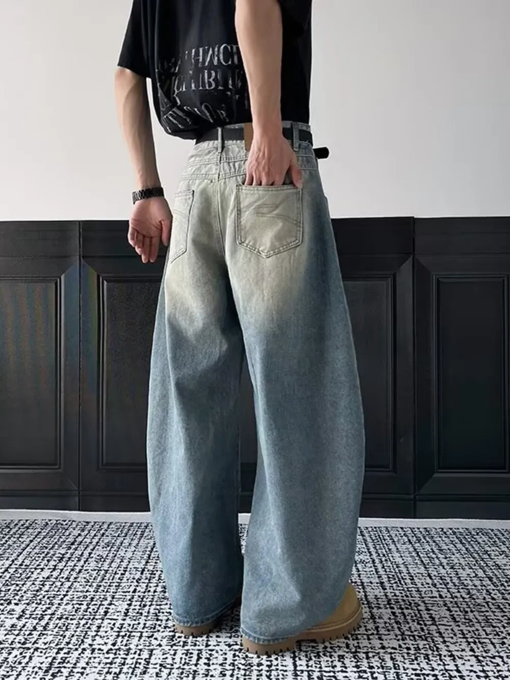 Men's Full Size Vintage Wash Wide Leg Jeans Plus Size, image 4