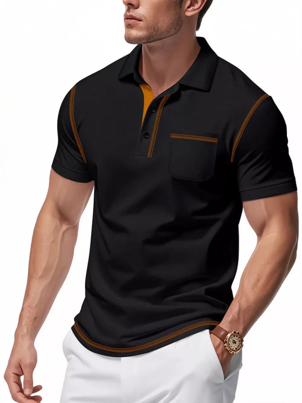 Men's Full Size Button Detail Short Sleeve Polo Plus Size, image 6