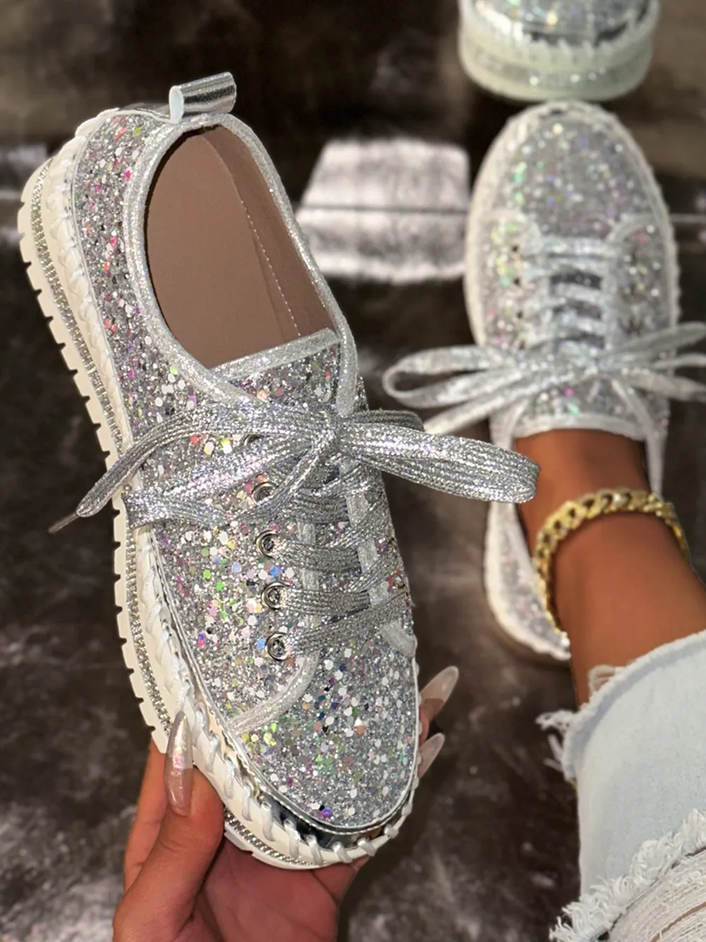 Lace Up Round Toe Platform Sneakers, image 5