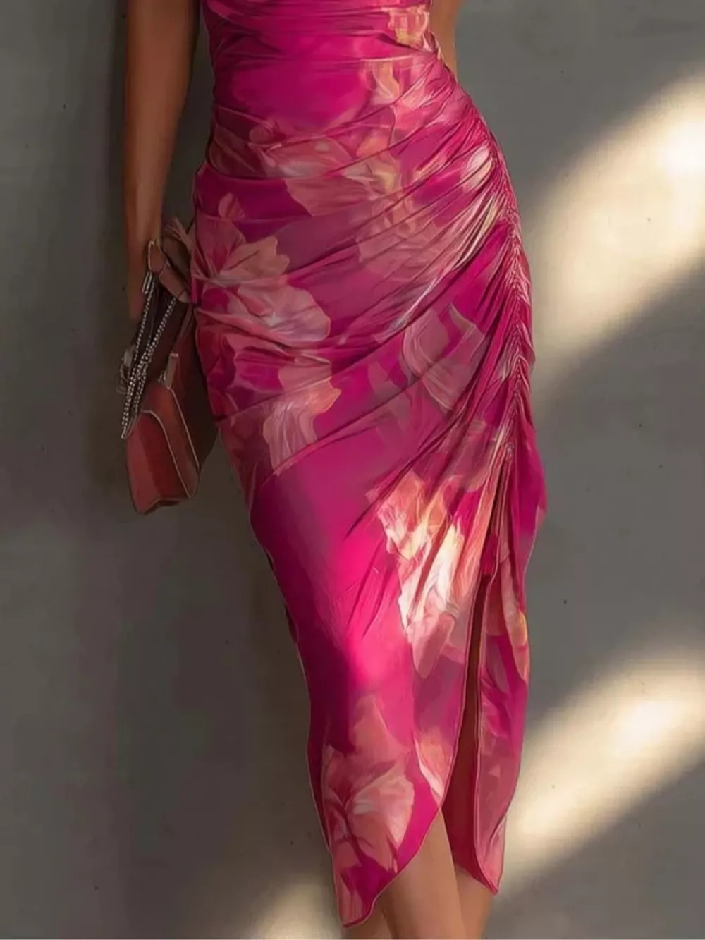 Floral Print Halter Neck Ruched Midi Dress, image 3