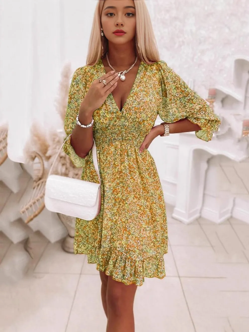 Full Size Ruffled Hem Floral Dress Plus Size, image 8