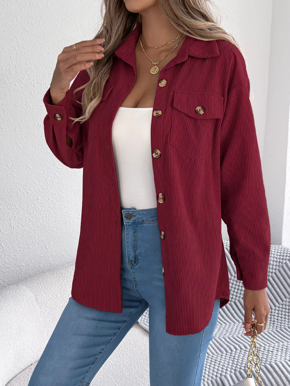 Casual Corduroy Button-Up Shacket, image 19