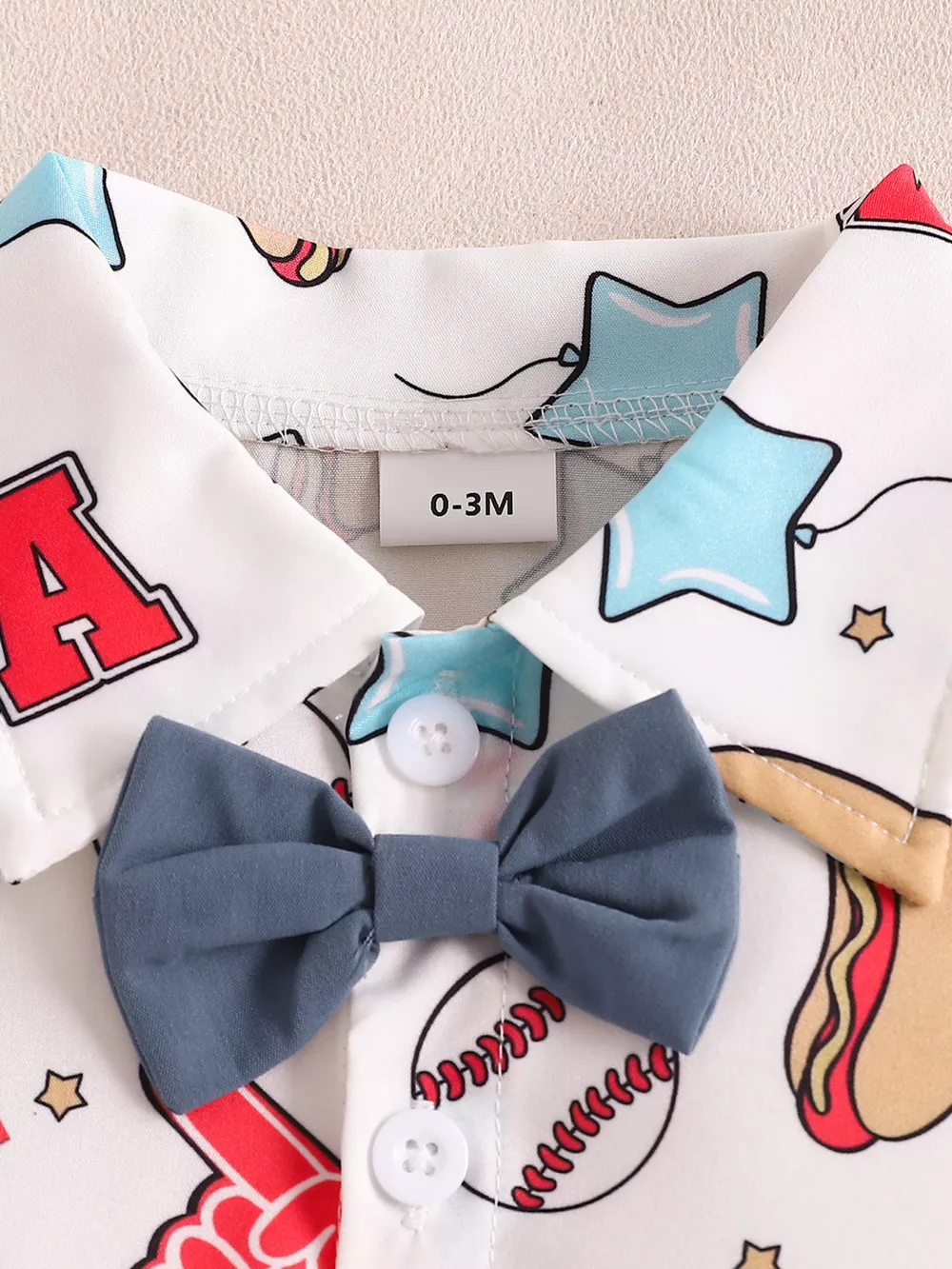 Children's USA Print Bow Decor Bodysuit and Suspender Shorts Set, image 2